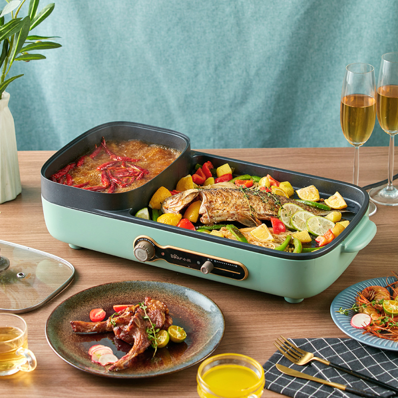 Bear DKL-C15G1 Električni lonac za juhe i roštilj u jednom, kapacitet 2–3 L, snaga ispod 800 W, mehanička kontrola, parenje, prženje, kuhanje, teppanyaki