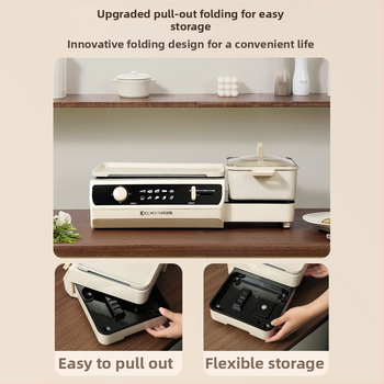 Viacúčelová nádoba s parením, restovaním, varení, hot pot a grilom; 1200–1500 W; slúži pre 3–4 osoby; mechanické ovládanie