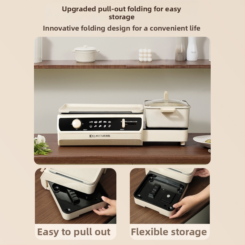 Viacúčelová nádoba s parením, restovaním, varení, hot pot a grilom; 1200–1500 W; slúži pre 3–4 osoby; mechanické ovládanie