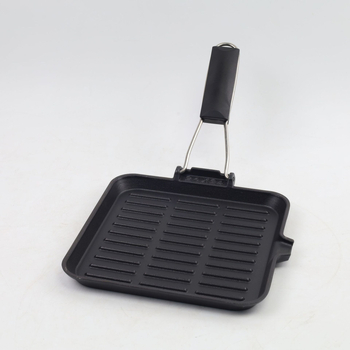 Öntöttvas serpenyő zománcozott felülettel, összecsukható fogantyúval, sík aljzattal, vastagított aljzattal, indukciós főzőfelületekhez