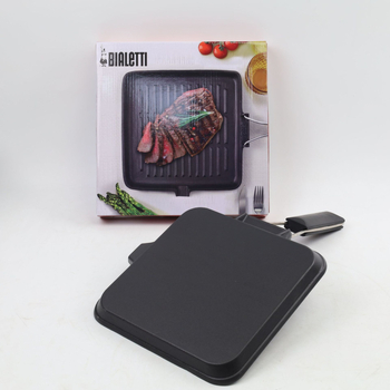 Öntöttvas serpenyő zománcozott felülettel, összecsukható fogantyúval, sík aljzattal, vastagított aljzattal, indukciós főzőfelületekhez