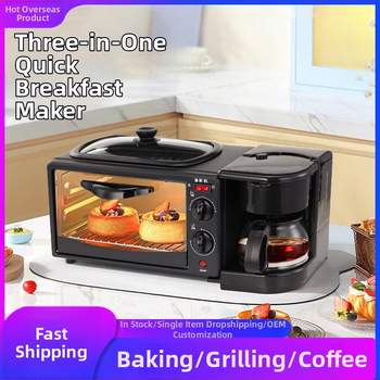 3-v-1 raňajkový stroj: vyprážanie vajíčok, parenie chleba a kávovar - 7L kapacita, 220V, 640W rúra, 4+ priehradky na chlieb