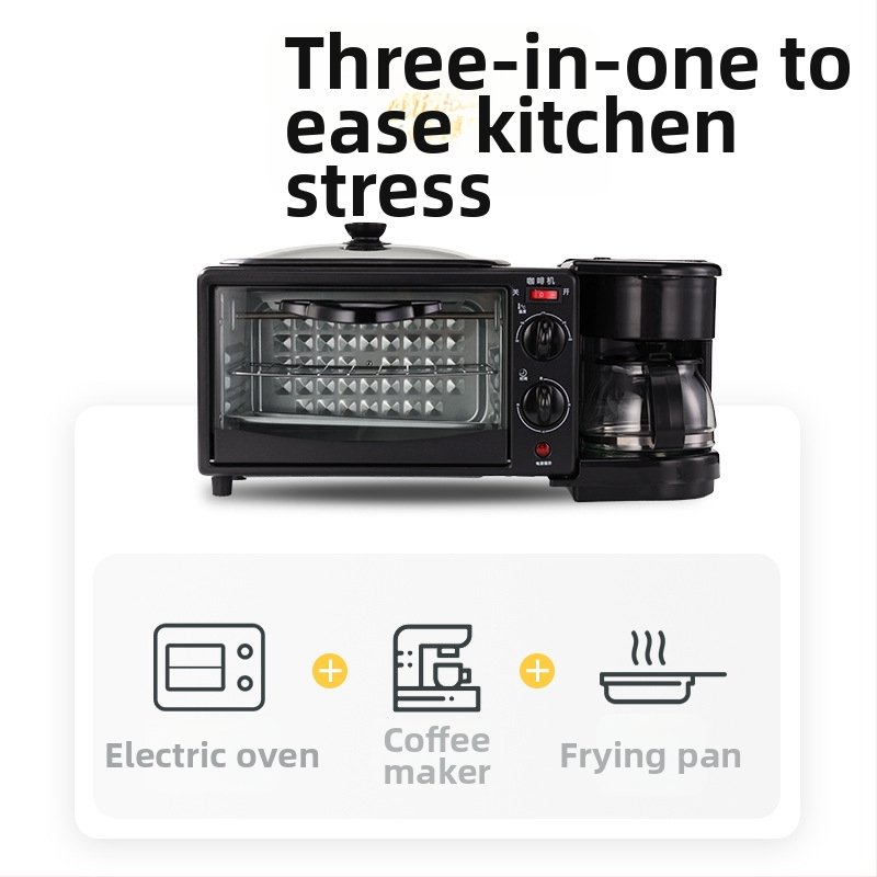 3-v-1 raňajkový stroj: vyprážanie vajíčok, parenie chleba a kávovar - 7L kapacita, 220V, 640W rúra, 4+ priehradky na chlieb