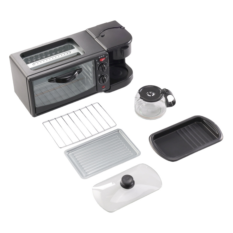 3-в-1 машина за закуска: пържене на яйца, пара за хляб и кафеварка - 7L капацитет, 220V, 640W фурна, 4+ слота за хляб