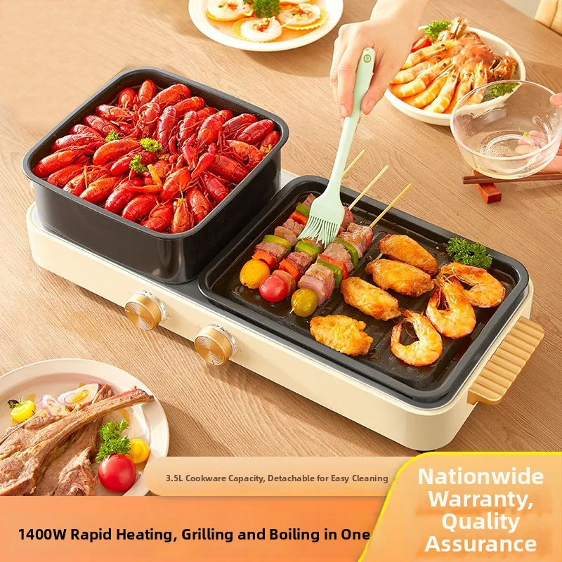 Všetko v jednom: elektrický hrniec a gril pre domácnosť, výkon 1201–1500 W, 7 cm hlboký vnútorný hrniec, teflónová vnútorná nádoba, pre 3–4 osoby