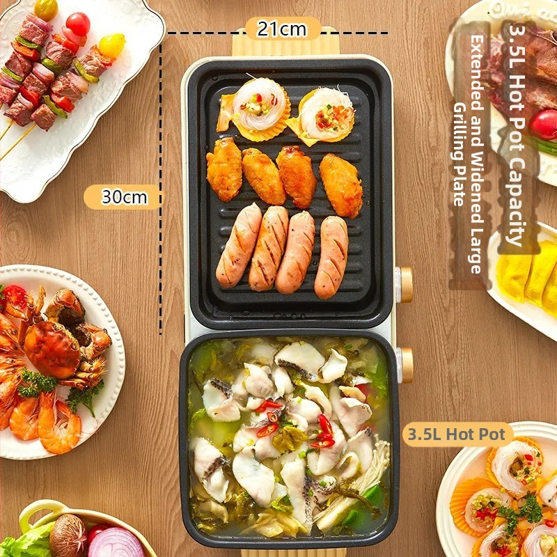 Všetko v jednom: elektrický hrniec a gril pre domácnosť, výkon 1201–1500 W, 7 cm hlboký vnútorný hrniec, teflónová vnútorná nádoba, pre 3–4 osoby