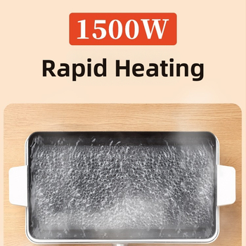 Višenamjenski lonac s integriranom grill pločom i funkcijom hot pot, 1201–1500W, mikroprocesorsko upravljanje, unutarnji tank od aluminijske legure, LCD zaslon s tajmerom i regulacijom temperature, zaštita od sušenja, zamjenjiva posuda za pečenje