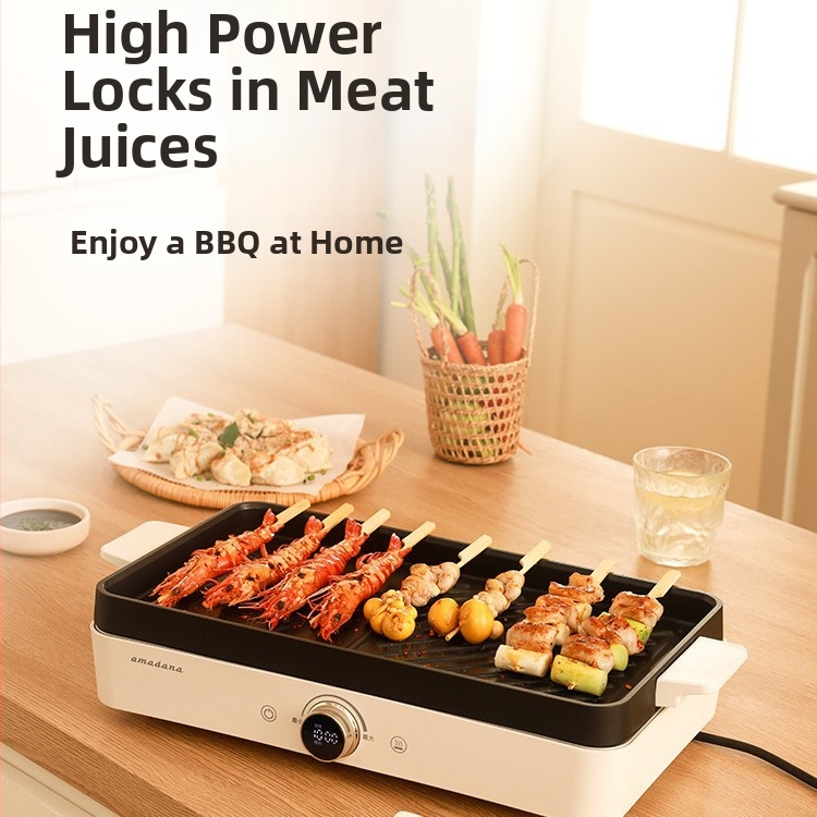 Višenamjenski lonac s integriranom grill pločom i funkcijom hot pot, 1201–1500W, mikroprocesorsko upravljanje, unutarnji tank od aluminijske legure, LCD zaslon s tajmerom i regulacijom temperature, zaštita od sušenja, zamjenjiva posuda za pečenje