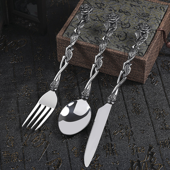 Set pribora od nehrđajućeg čelika, zapadni stil, 3 dijela, ručno izrađeno, prilagodljivo, visoka kvaliteta, lagani luksuz retro stil