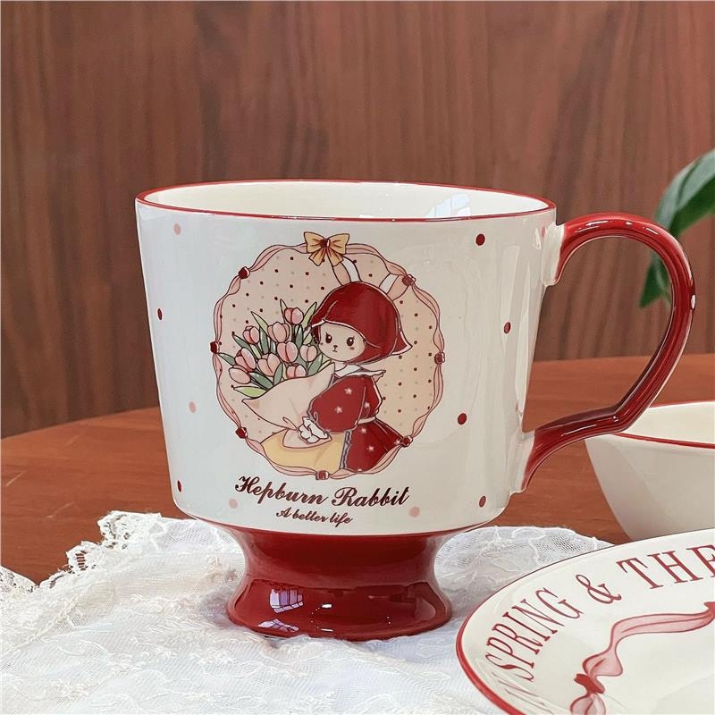 Porcelán tálak és tányérok készlet, cartoon mintával, retro stílus, alglazúros szín, mikrohullámú sütőben használható