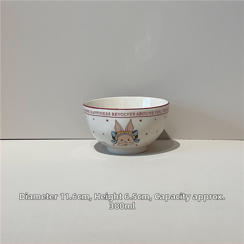 Porcelán tálak és tányérok készlet, cartoon mintával, retro stílus, alglazúros szín, mikrohullámú sütőben használható