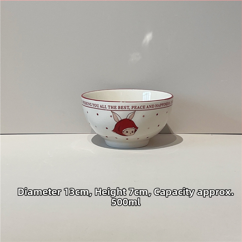 Porcelán tálak és tányérok készlet, cartoon mintával, retro stílus, alglazúros szín, mikrohullámú sütőben használható