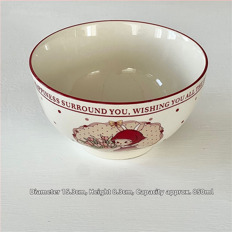 Porcelán tálak és tányérok készlet, cartoon mintával, retro stílus, alglazúros szín, mikrohullámú sütőben használható