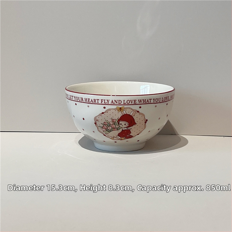 Porcelán tálak és tányérok készlet, cartoon mintával, retro stílus, alglazúros szín, mikrohullámú sütőben használható