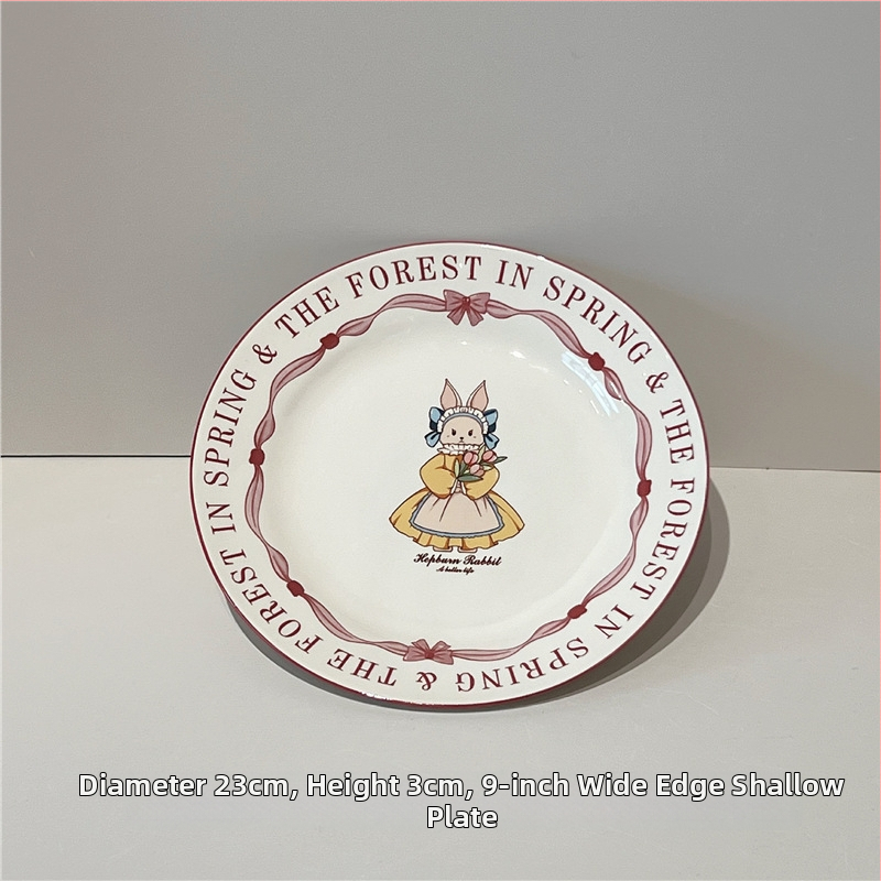 Porcelán tálak és tányérok készlet, cartoon mintával, retro stílus, alglazúros szín, mikrohullámú sütőben használható