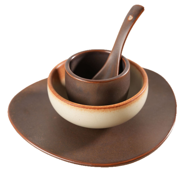 Porcelanski set posuđa u planinskom stilu za restoran s hot pot — 5-dijelni komplet šalice, zdjele i tanjura, glazirana površina, mogućnost otiska logotipa, prilagodljiv
