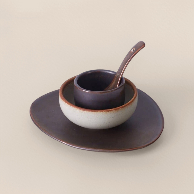 Porcelanski set posuđa u planinskom stilu za restoran s hot pot — 5-dijelni komplet šalice, zdjele i tanjura, glazirana površina, mogućnost otiska logotipa, prilagodljiv