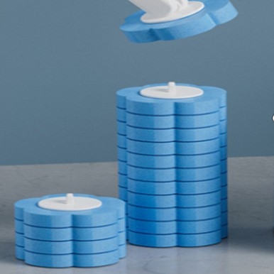 Kinbata egyszer használatos WC-kefés készlet sarok nélküli dizájnnal és cserélhető fejjel, modell A-023, műanyag, 30 darab egy dobozban