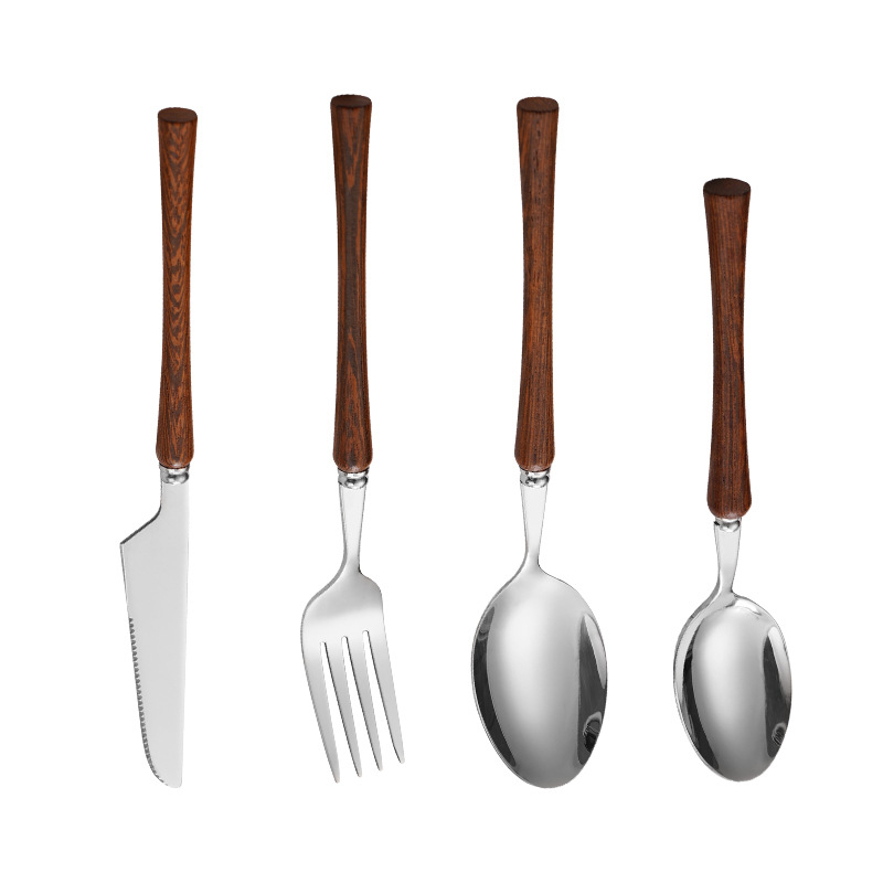 Set pribora za jelo (nož, vilica i žlica) od 304 nehrđajućeg čelika – ogledni završni sloj – ručna izrada – retro stil