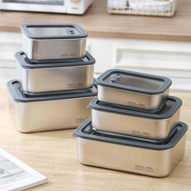 304 неръждаема стомана контейнер за храна с прозрачен стъклен капак, запечатана правоъгълна кутия за обяд, хранителен клас, капацитет 1–4 л, за нудели и кнедли