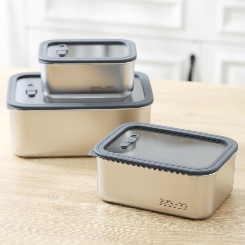 304 неръждаема стомана контейнер за храна с прозрачен стъклен капак, запечатана правоъгълна кутия за обяд, хранителен клас, капацитет 1–4 л, за нудели и кнедли