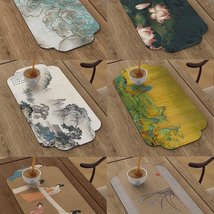 Podloga za čajnu ceremoniju, nepravilnog oblika, krajolinski uzorak, kineski stil
