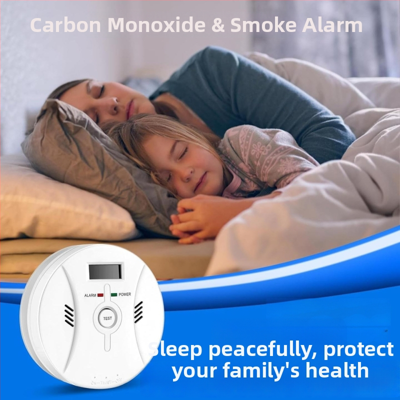 2-v-1 detektor CO a dymu – nástenný, bezdrôtový inteligentný senzor, pokrytie až 30 m², presnosť 99,5%, napájanie DC 9V batériou