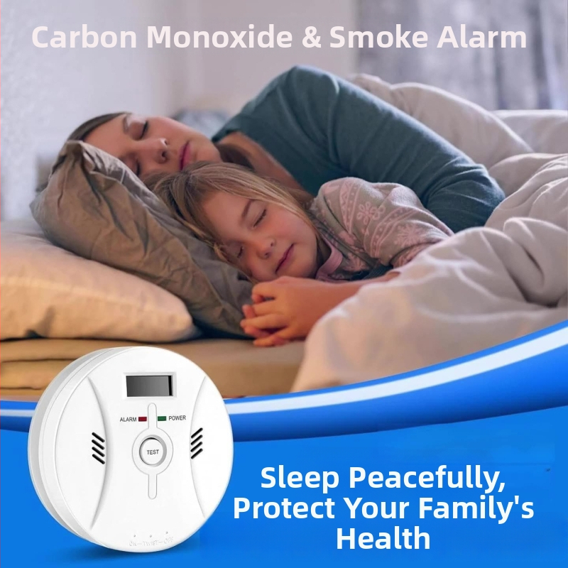 2-v-1 detektor CO a dymu – nástenný, bezdrôtový inteligentný senzor, pokrytie až 30 m², presnosť 99,5%, napájanie DC 9V batériou