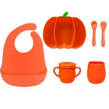 Силиконова тиквена детска чиния, разделена на 3 секции, удароустойчива за бебета над 3 месеца