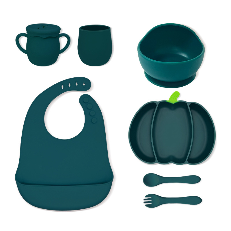 Силиконова тиквена детска чиния, разделена на 3 секции, удароустойчива за бебета над 3 месеца