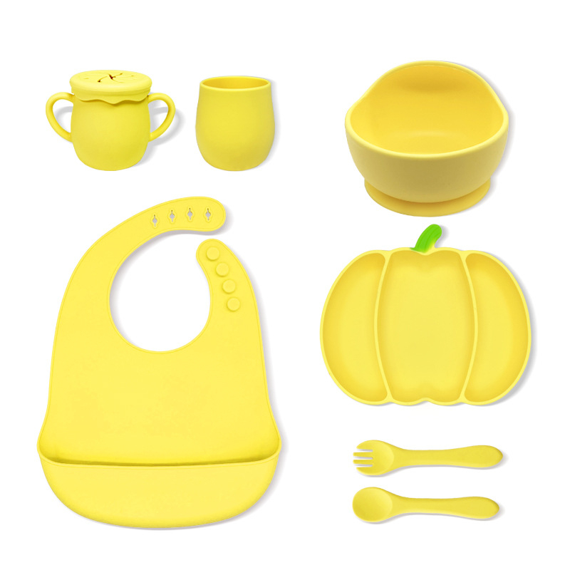 Силиконова тиквена детска чиния, разделена на 3 секции, удароустойчива за бебета над 3 месеца