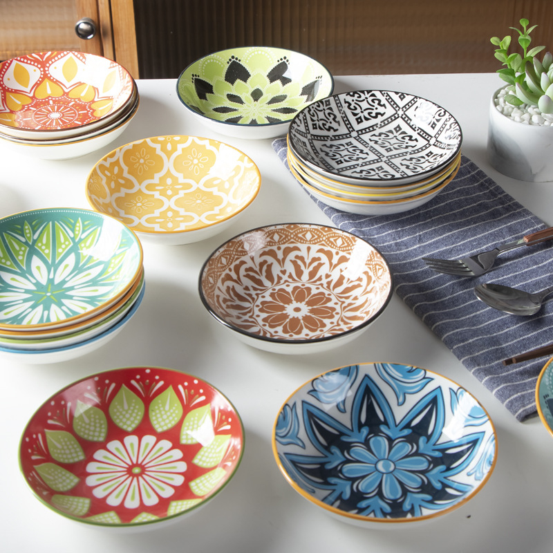 Boemske keramičke male okrugle tanjuri za užinu i kiseli krastavci, tanjuri od kostnog porcelana, kućna posuđa u japanskom stilu