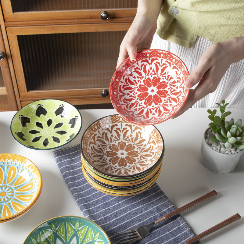 Boemske keramičke male okrugle tanjuri za užinu i kiseli krastavci, tanjuri od kostnog porcelana, kućna posuđa u japanskom stilu