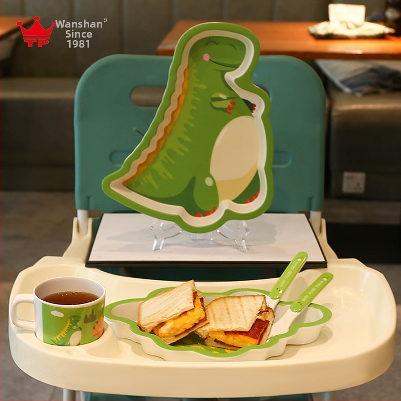 TP melamin dječji tanjur s pregradama, 5-djelni set za djecu od 3 godine, dinosaurus tema i životinjski dizajn
