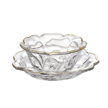 Nino set staklenih zdjelica za desert s cvjetnim uzorkom, moderni jednostavni stil, staklo otporno na toplinu, ispisan logo