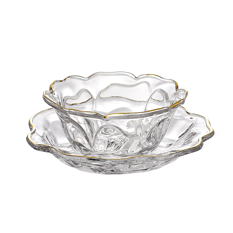 Nino set staklenih zdjelica za desert s cvjetnim uzorkom, moderni jednostavni stil, staklo otporno na toplinu, ispisan logo