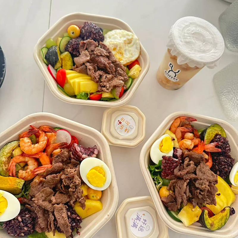 Cutie de prânz hexagonală din pulpă de hârtie, biodegradabilă, grosime 0,03 mm, capacitate 700/1100/1300/1600 ml