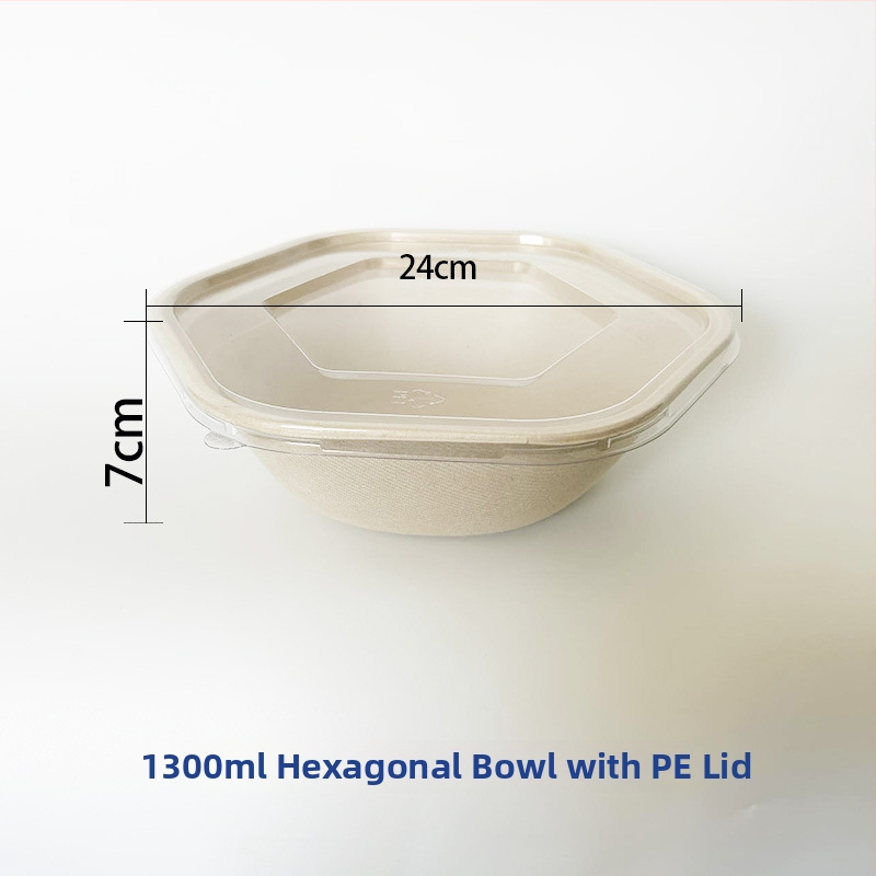 Jednorazová šestuholná dóza na obed z celulozového papiera, biologicky odbúrateľná, hrúbka 0,03 mm, objem 700/1100/1300/1600 ml