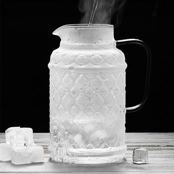 Κανάτα νερού κρύου από βορριοσιλικό γυαλί, σετ με ποτήρι, μεγάλη χωρητικότητα, υφή πλέγματος