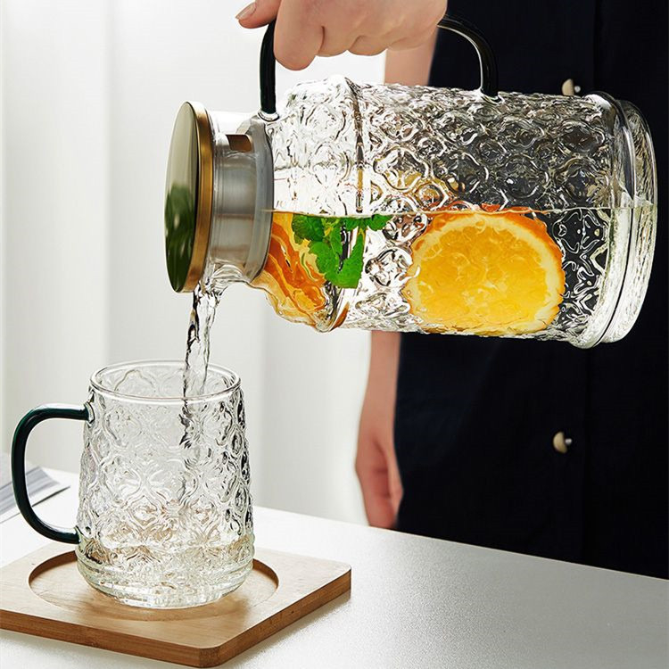 Κανάτα νερού κρύου από βορριοσιλικό γυαλί, σετ με ποτήρι, μεγάλη χωρητικότητα, υφή πλέγματος