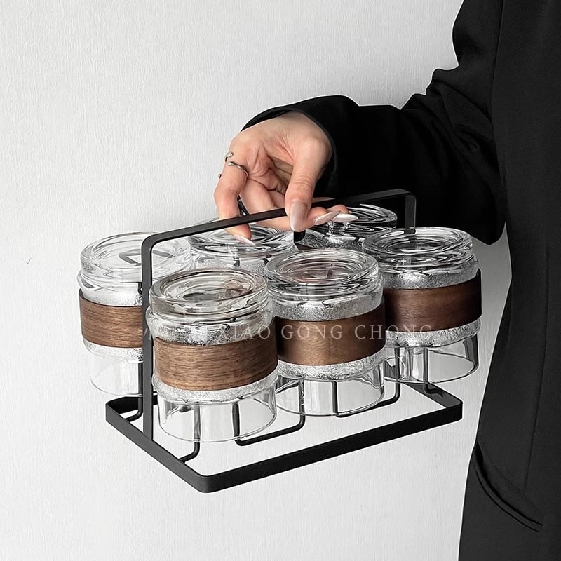 Šestodijelni set čaša za vodu, ručno puhanog staklo, modernog minimalističkog stila, bez drške, nepravilnog oblika, jednobojni, s logom