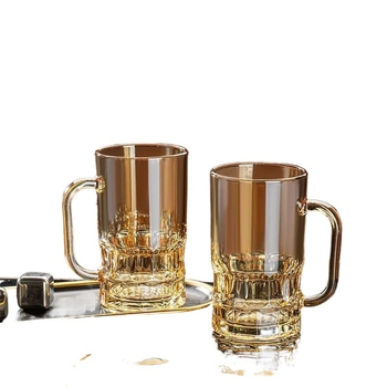 Set čaša od stakla s ručkom za pivo i čaj — soda-lime staklo, jednostavan stil, sa slamkom, prenosno, leden uzorak