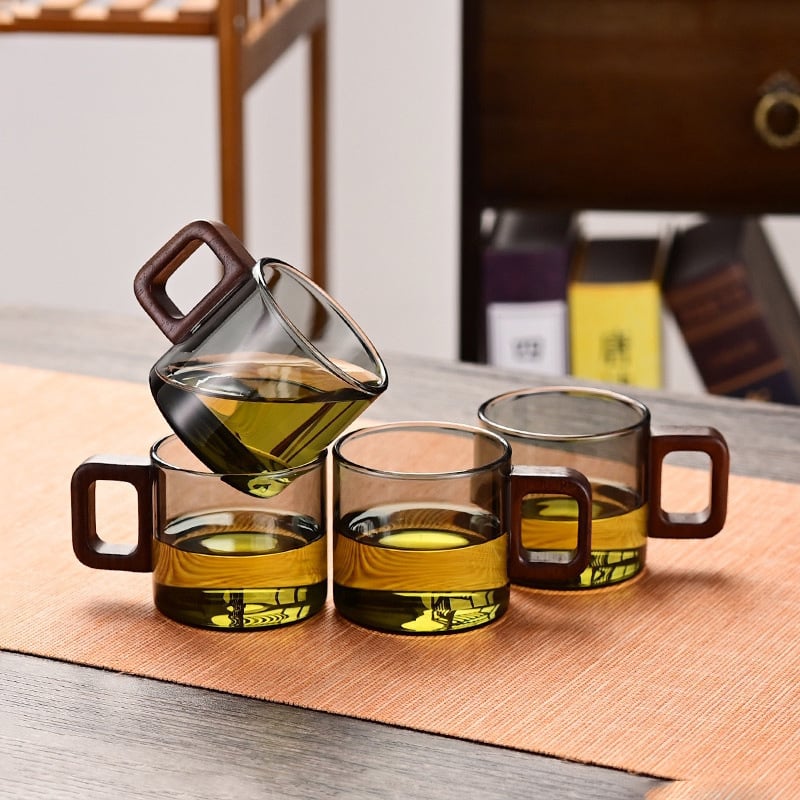 Set od 6 čajnih šalica od otpornog stakla s držačima, cilindričnog oblika, moderan minimalistički stil