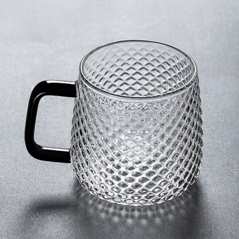 Ceșcuță de sticlă cu textură ciocan și mâner (rezistentă la temperaturi înalte, sticlă borosilikat, strat unic, rotund)