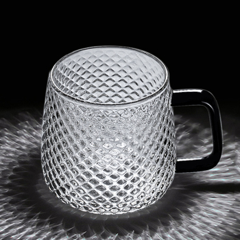 Ceșcuță de sticlă cu textură ciocan și mâner (rezistentă la temperaturi înalte, sticlă borosilikat, strat unic, rotund)