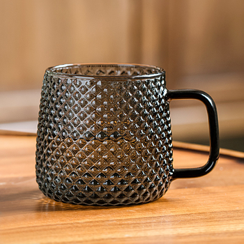 Ceșcuță de sticlă cu textură ciocan și mâner (rezistentă la temperaturi înalte, sticlă borosilikat, strat unic, rotund)