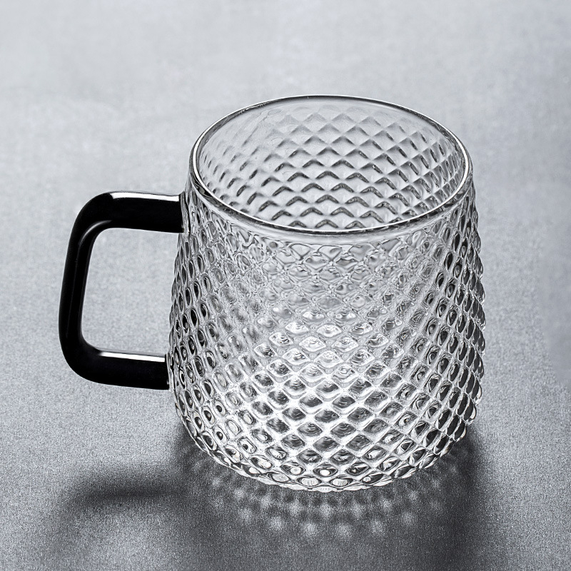 Ceșcuță de sticlă cu textură ciocan și mâner (rezistentă la temperaturi înalte, sticlă borosilikat, strat unic, rotund)