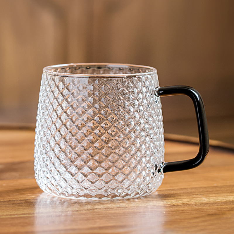 Ceșcuță de sticlă cu textură ciocan și mâner (rezistentă la temperaturi înalte, sticlă borosilikat, strat unic, rotund)