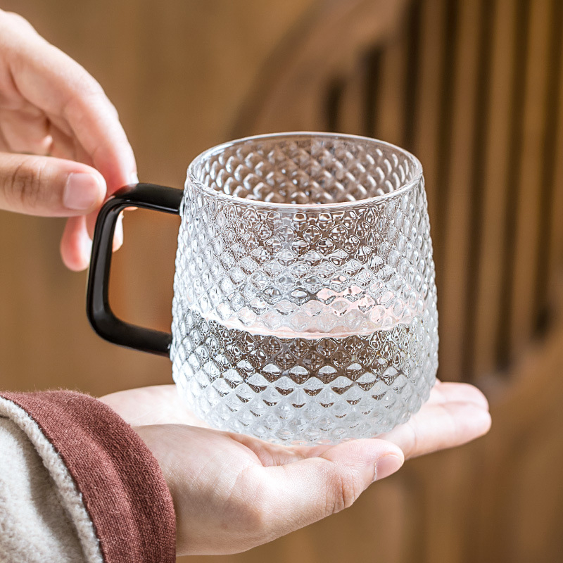 Ceșcuță de sticlă cu textură ciocan și mâner (rezistentă la temperaturi înalte, sticlă borosilikat, strat unic, rotund)