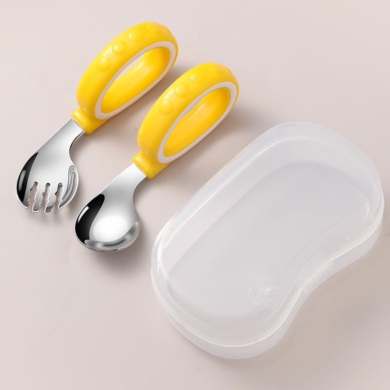 Set de furculițe și linguriță pentru copii — simplu din oțel inoxidabil, pentru vârste de peste 3 luni (furculiță/linguriță)